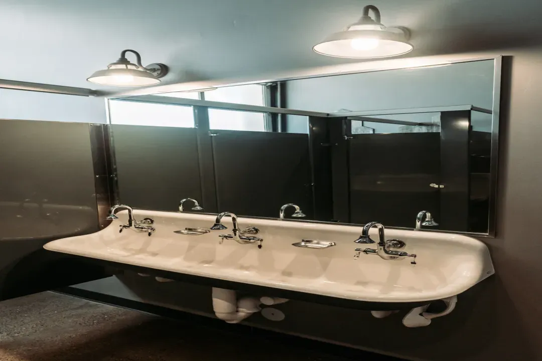 Bathroom sink and mirror.