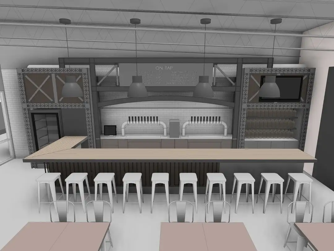 Canteen Taproom Heights 3D rendering - bar area.