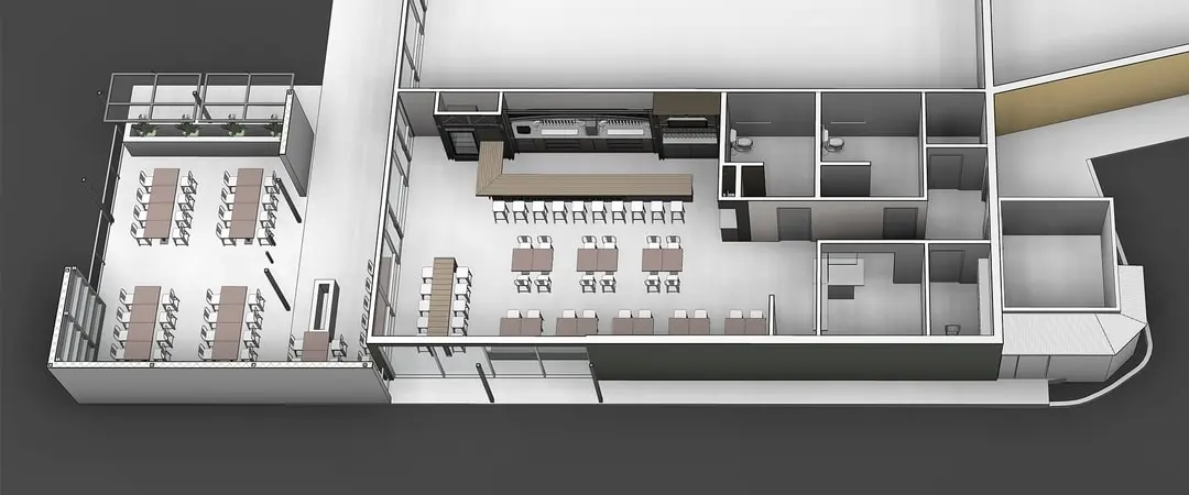 Canteen Taproom Heights 3D rendering - floor plan.