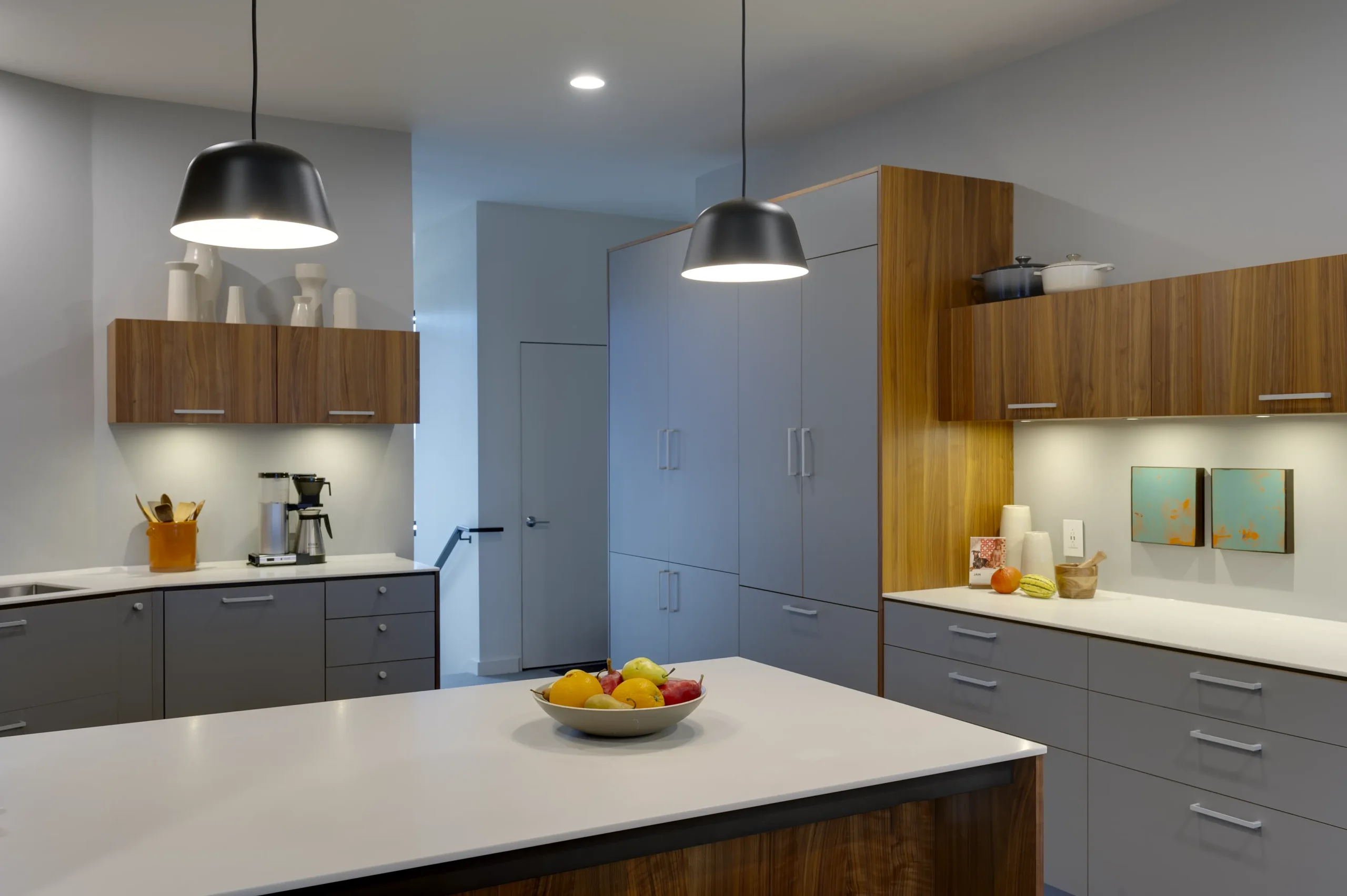 View of the kitchen with modern wood finishes